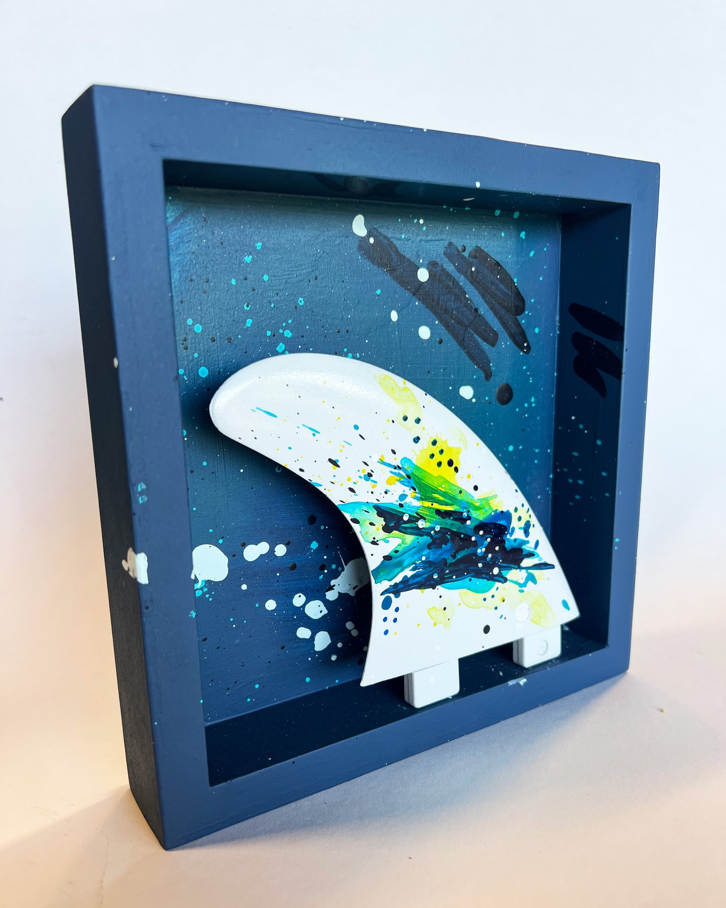 Fin Box — Original Painting Mixed Media Wall Sculpture No. 3/6 (Sanded & Painted Fin)