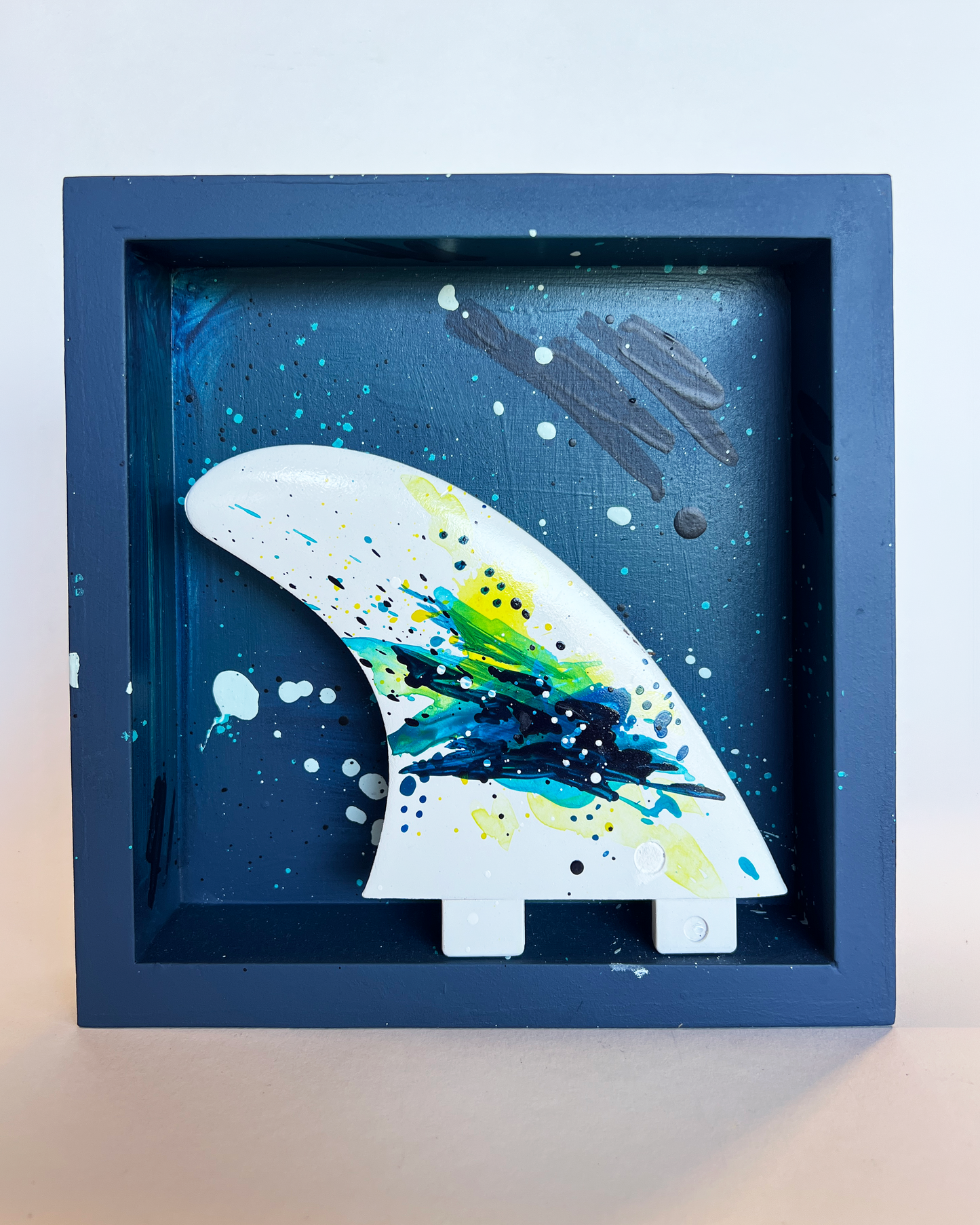Fin Box — Original Painting Mixed Media Wall Sculpture No. 3/6 (Sanded & Painted Fin)