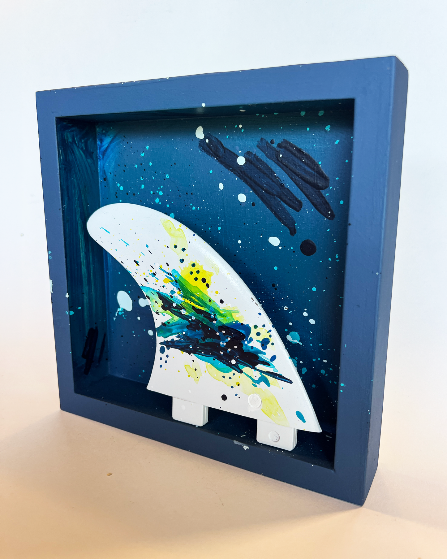 Fin Box — Original Painting Mixed Media Wall Sculpture No. 3/6 (Sanded & Painted Fin)