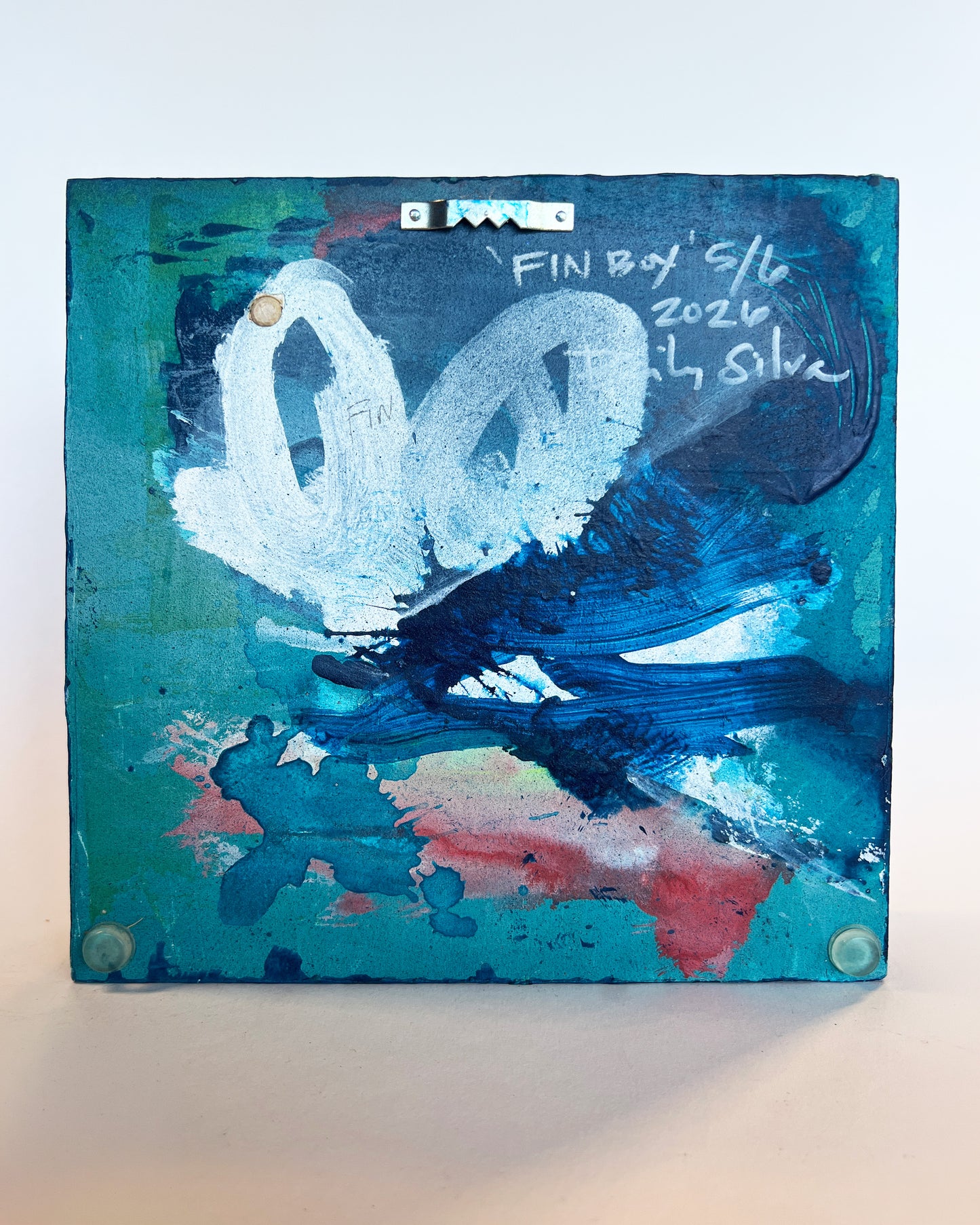 Fin Box — Original Painting Mixed Media Wall Sculpture No. 5/6 (Black Fin with Marine Encrustation)