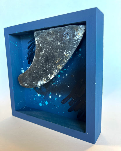 Fin Box — Original Painting Mixed Media Wall Sculpture No. 5/6 (Black Fin with Marine Encrustation)