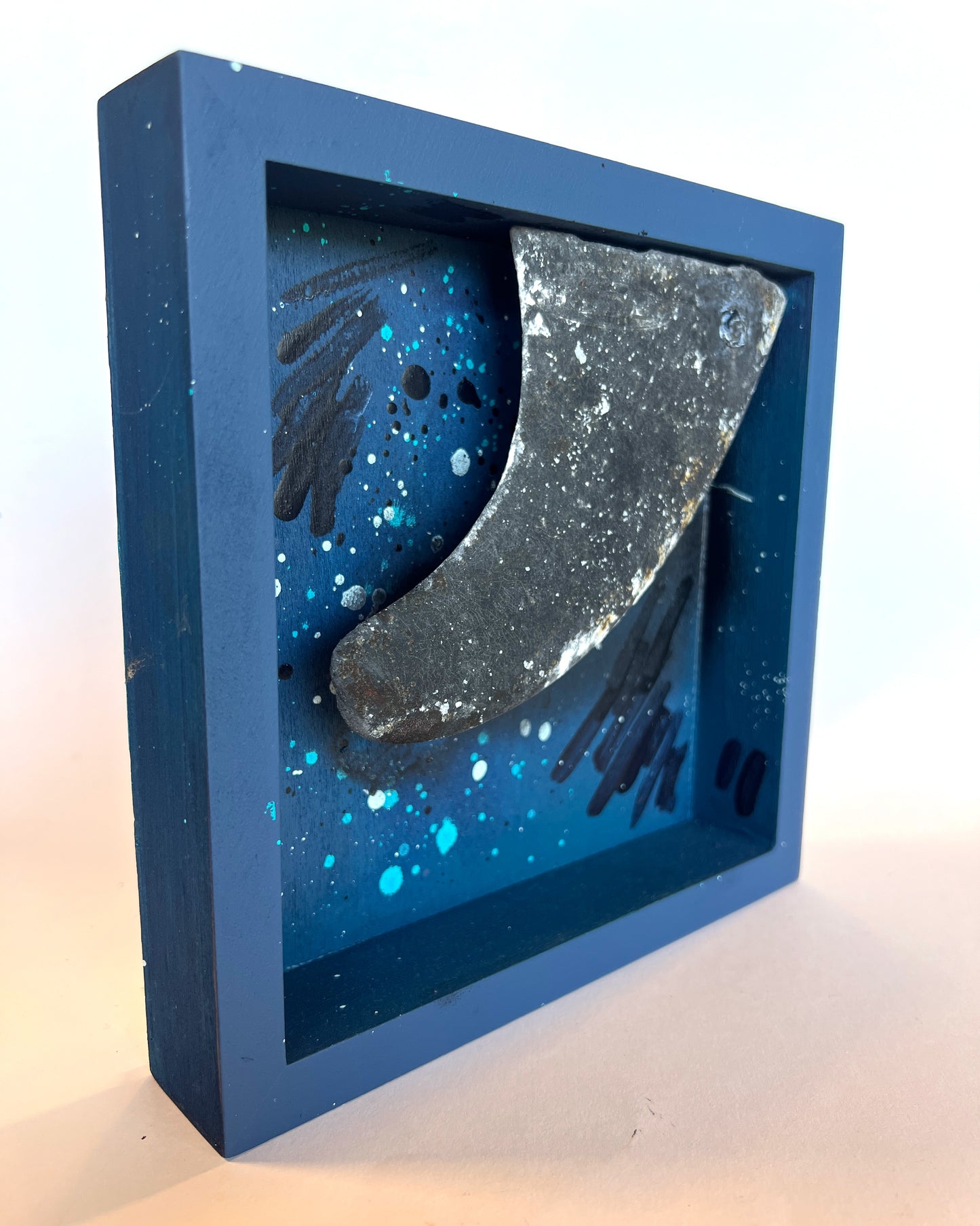 Fin Box — Original Painting Mixed Media Wall Sculpture No. 5/6 (Black Fin with Marine Encrustation)