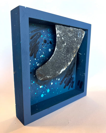Fin Box — Original Painting Mixed Media Wall Sculpture No. 5/6 (Black Fin with Marine Encrustation)
